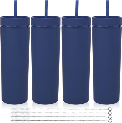 Volhoply 20oz Plastic Skinny Tumbler,Double Wall Tumblers with Lid and Straw,Reusable Travel Iced Coffee Mug,BPA Free Matte Acrylic Water Cups With Straw for Parties,DIY Gifts(Clear,1 Set)