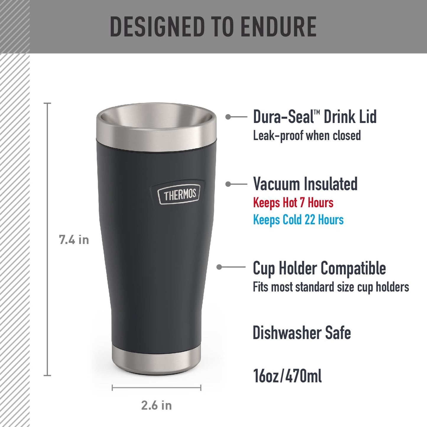 THERMOS ICON SERIES, Stainless Steel Tumbler, Matte Stainless Steel, 16 oz