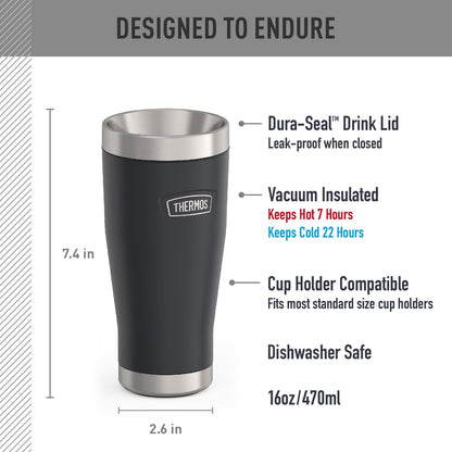 THERMOS ICON SERIES, Stainless Steel Tumbler, Matte Stainless Steel, 16 oz