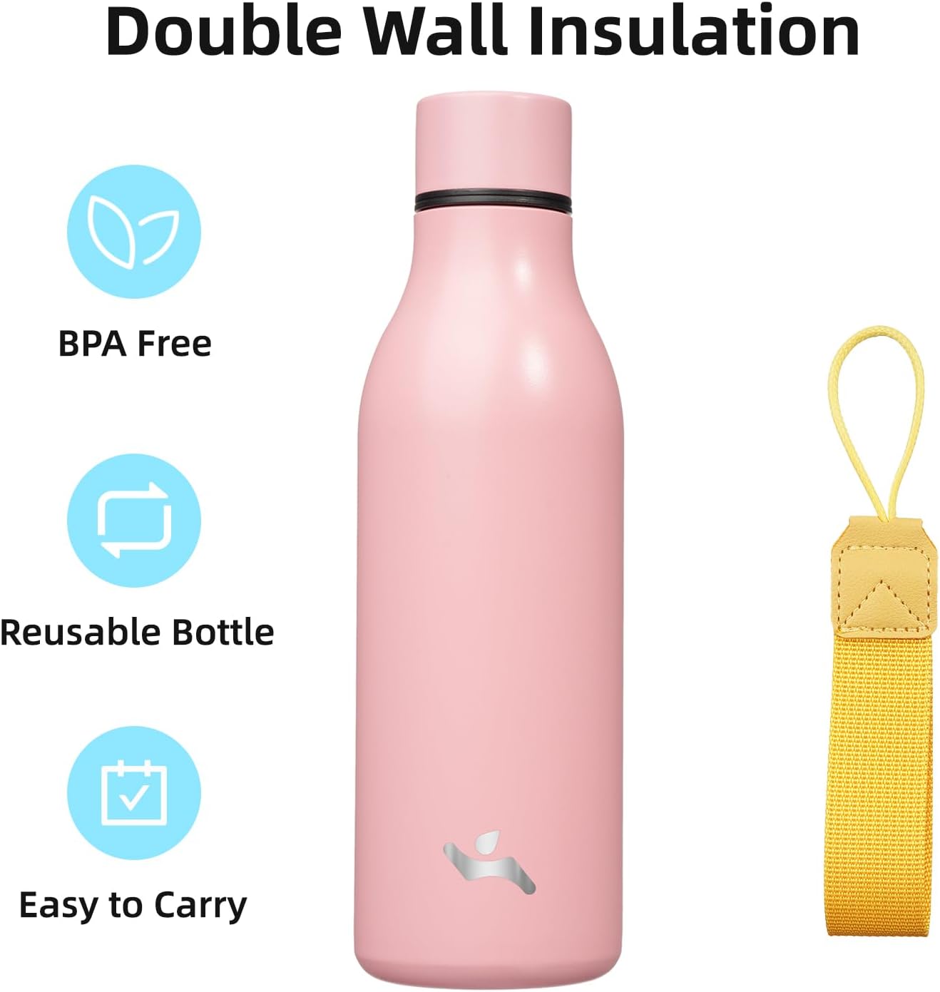 Konokyo Insulated Water Bottle with Strap,18 oz Double Wall Stainless Steel Vacuum Bottles Metal Water Flask,Macaron Green - Colors B