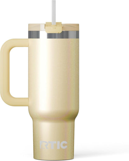 RTIC 30 oz Road Trip Tumbler Double-Walled Ceramic Lined InsulatedStainless Steel Portable Travel Coffee Mug Cup with Lid, Handle and Straw, Periwinkle Bouquet