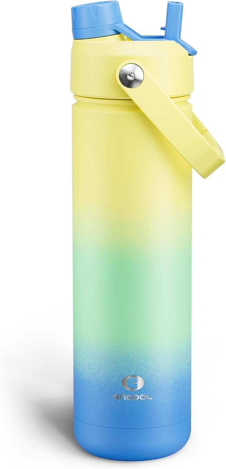 ENCOOL Insulated Water Bottle with Straw Stainless Steel Water Bottle, Leak-Proof, BPA-Free, Double Wall Vacuum Keeps Cold for 24 Hours for Sports, Travel, School (26 oz, Cotton Candy) - Colors B