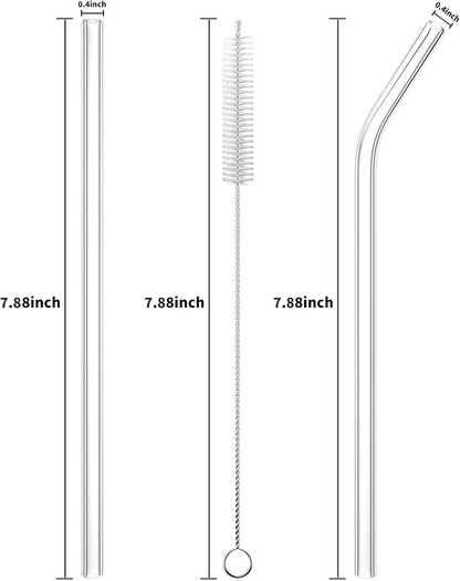 6 PCS Reusable Glass Drinking Straw, Replacement Straw 7.88'' x 8MM Clear Practical Straw for 20/30/32oz Tumblers Smoothie Straws 3 Straight 3 Bent with 1 Cleaning Brush for Coffee Tea Juice Milkshake