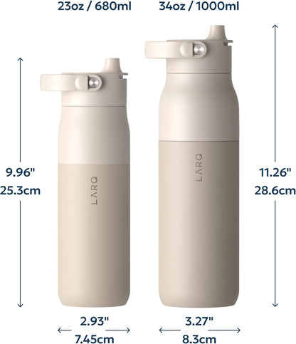 LARQ Swig Top — Insulated Stainless Steel Water Bottle with Straw, Detachable Silicone Handle, Vacuum 24h Cold, BPA-Free Metal Bottle for Gym, Travel, Office, Wide Mouth for Ice — 23 oz, Mojave Dune
