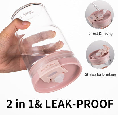 BLUEPOLAR Iced Coffee Glasses with Lids and Straws,Car Cup Holder Friendly, Leakproof Portable Tumblers for Cold Brew, Juice & Smoothie, Ideal for Travel, Office & Gym, BPA-Free (16oz-Pink)