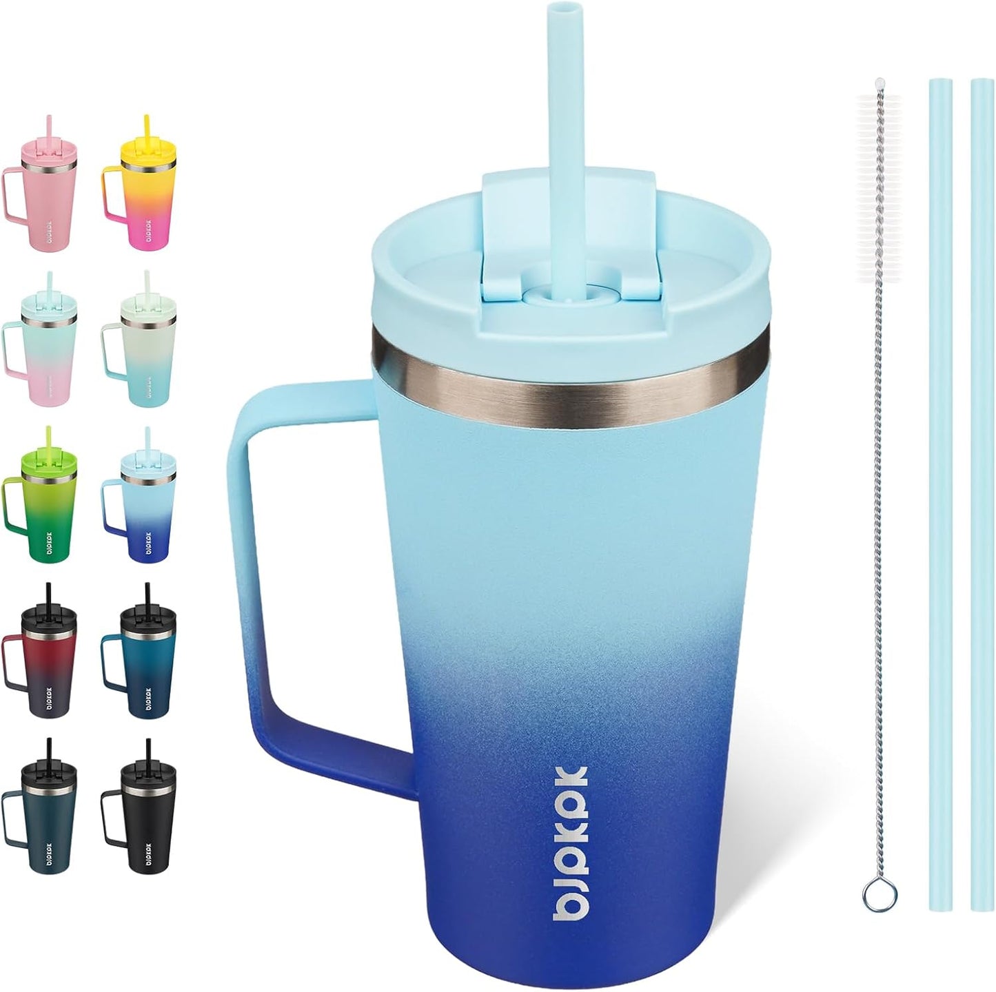 BJPKPK Insulated Tumbler with Handle, 18oz Insulated Tumblers with Lid and Straw, Stainless Steel Metal Water Bottles, Coffee Travel Mugs, Cups, Marshmallow
