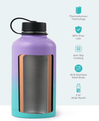 BUZIO 40oz Insulated Water Bottle, Triple Wall Vacuum Stainless Steel Water Flask with 2 lids, Lead-Free BPA-Free Straw Lid Sports Canteen Jug, Cold 48H & Hot 24H- Black - Colors B