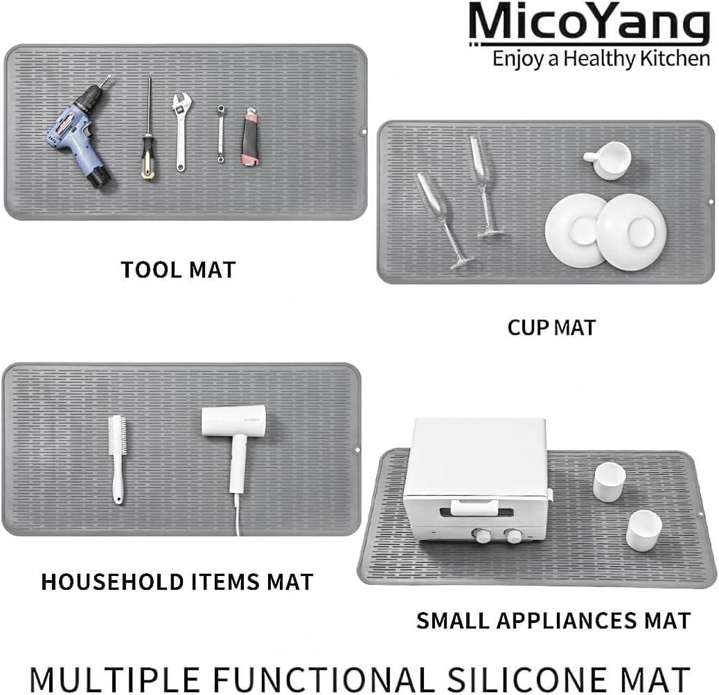 MicoYang Silicone Dish Drying Mat for Multiple Usage,Easy clean,Eco-friendly,Heat-resistant Silicone Mat for Kitchen Counter,Sink,Bar,Bottle,or Cup Green M 17 inches x 6 inches
