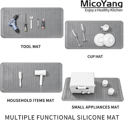 MicoYang Silicone Dish Drying Mat for Multiple Usage,Easy clean,Eco-friendly,Heat-resistant Silicone Mat for Kitchen Counter,Sink,Bar,Bottle,or Cup Green M 17 inches x 6 inches