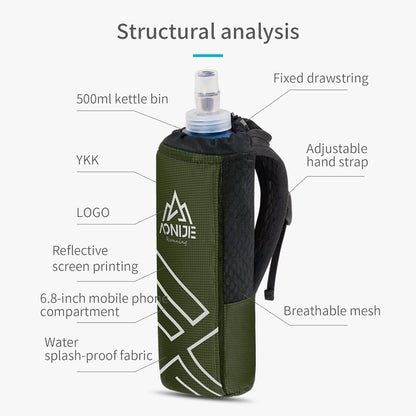 AONIJIE Quick Grip Handheld Water Bottle for Running, Hand Strap Hydration Pack with 500ml Handheld Soft Flask Water Bottle (Black)