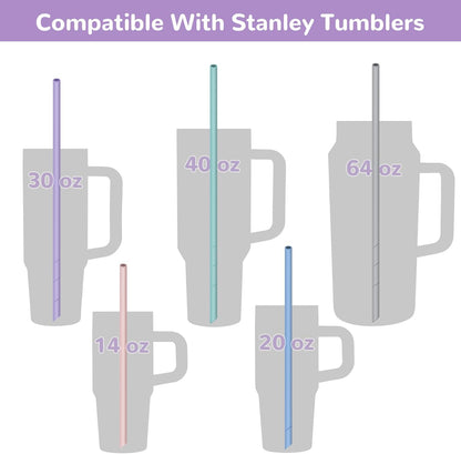NiHome 14PCS Silicone Straws Fit for Stanley 40oz 30oz Tumbler, 14” Extra Long Reusable Drinking Straw, Flexible Can Cut Length for 1/Half Gallon 75 64 OZ Large Water Bottle - 2 Brushes (Rainbow)