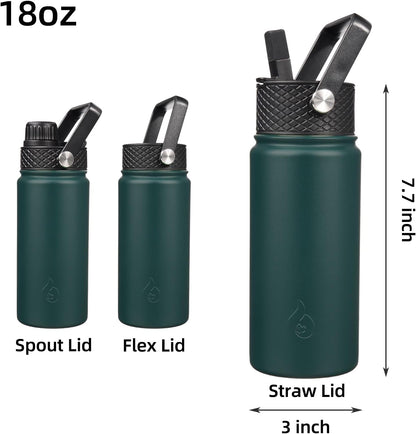 BJPKPK Insulated Water Bottles with Straw Lid, 40oz Stainless Steel Water Bottles with 3 Lids, BPA Free Leakproof Thermo, Tumblers, Cups for Sports, Gym- Midnight - Colors A