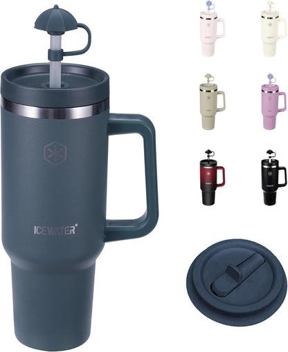 ICEWATER 40 oz Tumbler with 2 Lids (Flip & Standard Straw),100% Leak Proof Insulated Tumbler with Handle, Cup Holder Friendly, Stainless Steel Water Bottle, Gifts for Women & Men (Violet)