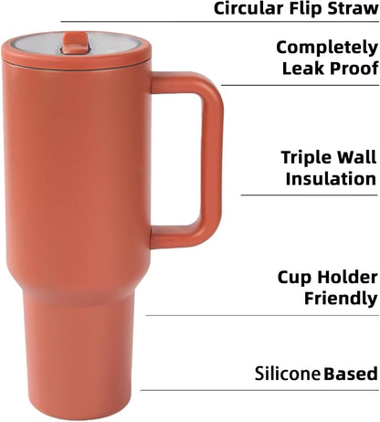 40 oz Insulated Tumbler with Handle,Flip Straw,Lid & Rubber Base Stainless Steel Water Bottle - Leak Proof Vacuum Insulated Mug BPA Free Reusable Travel Cup Gifts for Women/Men (light blue)