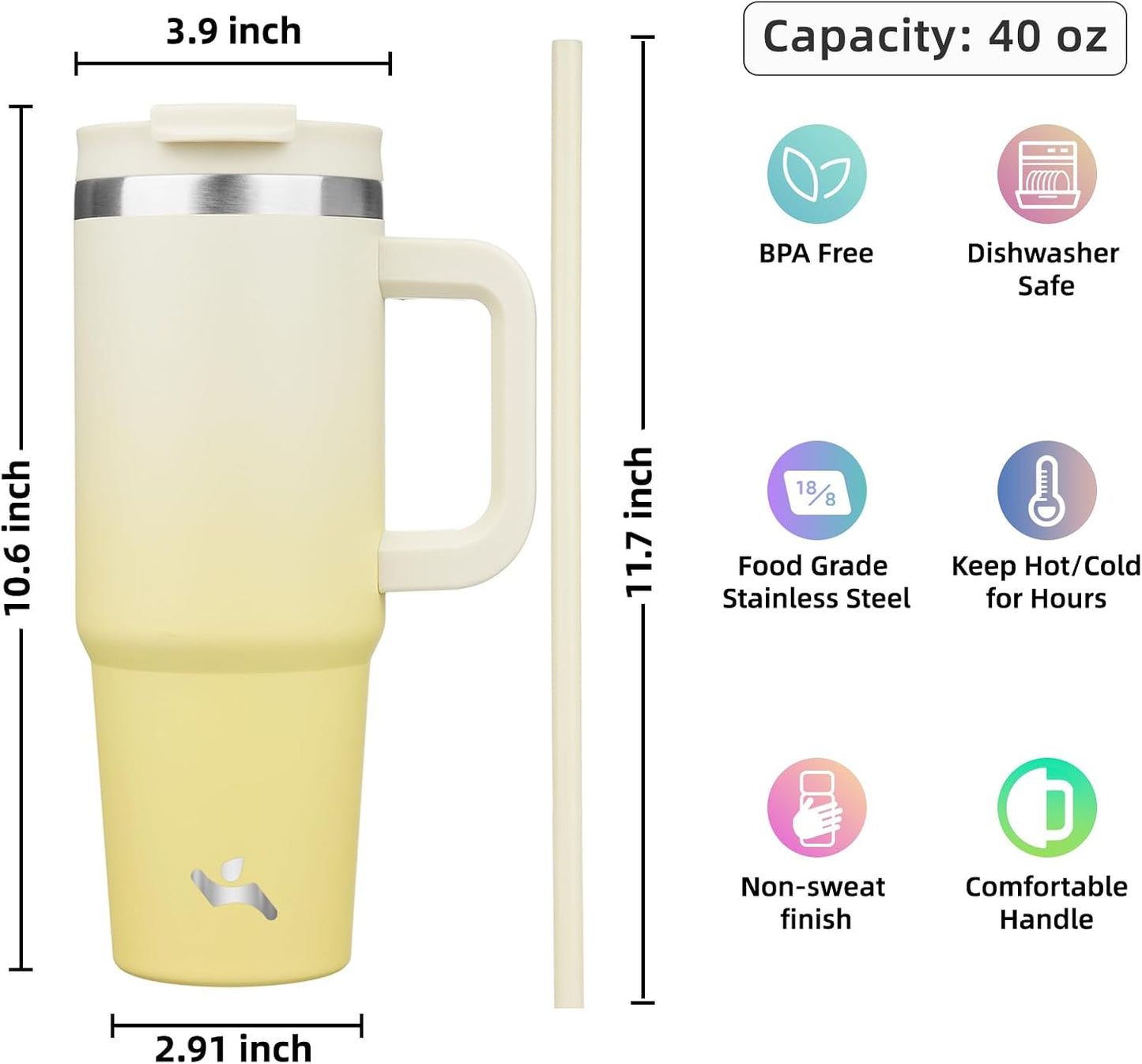 Konokyo 30 oz Tumbler with Handle and 2 Straws,2 in 1 Lid Insulated Water Bottle Stainless Steel Travel Coffee Mug,Sky