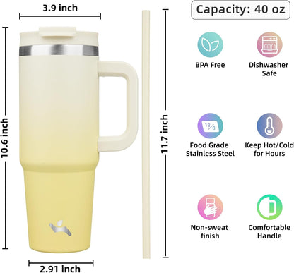 Konokyo 30 oz Tumbler with Handle and 2 Straws,2 in 1 Lid Insulated Water Bottle Stainless Steel Travel Coffee Mug,Sky