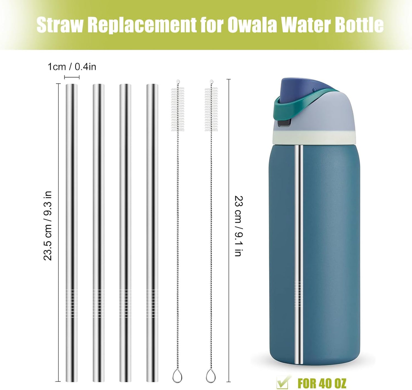 Metal Straw Replacement for Owala Water Bottle 40 oz Accessories, With 2 Straw Cleaner, Reusable Stainless Steel Straws Compatible With Owala FreeSip Water Bottle - 4pcs