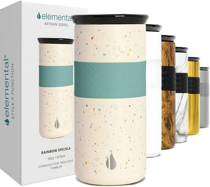 Elemental Artisan Insulated Tumbler, Triple Wall Coffee Travel Mug, Reusable Stainless Steel Coffee Tumbler with Ceramic Lid, Thermal Coffee Cups for Hot (6 Hrs) & Cold (18 Hrs), 16oz - Forest Green