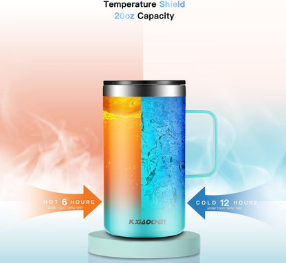 KXIAOCHEN 20oz Insulated Coffee Mug with Lid, Stainless Steel Coffee Cup, Double Wall Vacuum Coffee Tumbler with Handle, Premium Thermal Travel Coffee Mug (Navy Blue)