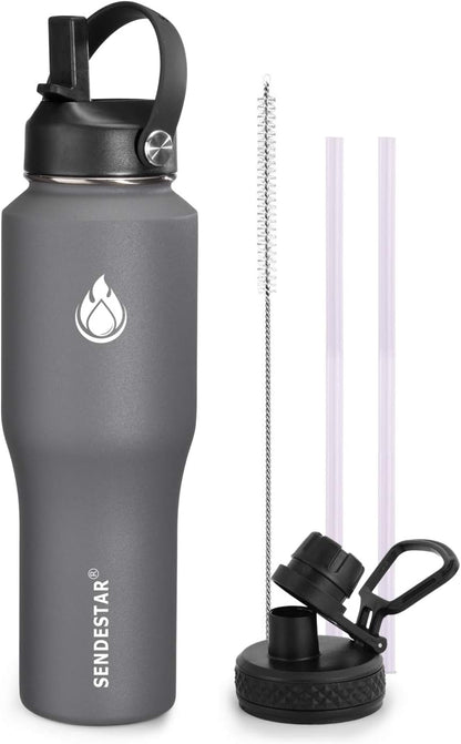 SENDESTAR 40oz Water Bottle Wide Mouth Stainless Steel Vacuum Insulated Double Wall with Straw Lids Fit in Any Car Cup Holder
