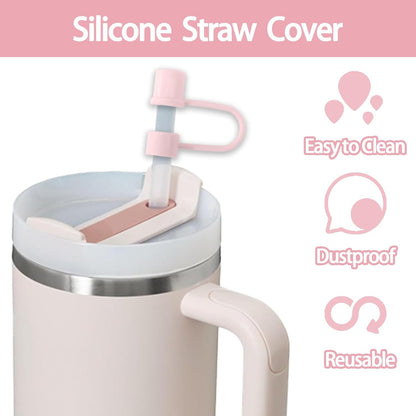 6PCS Silicone Straw Covers Cap Compatible with Stanley Cup 30-40 oz Tumbler with Handle 10mm Straw Toppers，Dust-Proof Reusable Straw Cover for Stanley Cup Accessories (Black)