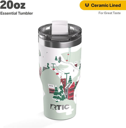 RTIC 20oz Essential Tumbler with Lid, Ceramic Lined, Insulated, Stainless Steel, Metal, Double Wall Vacuum-Insulation, Travel Cup for Iced Coffee, Tea, Hot and Cold Drink, Graphite