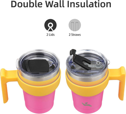 Konokyo 20 oz Tumbler with Handle and 2 Straw 2 Lid, Insulated Water Bottle Stainless Steel Vacuum Cup Reusable Travel Mug,Black