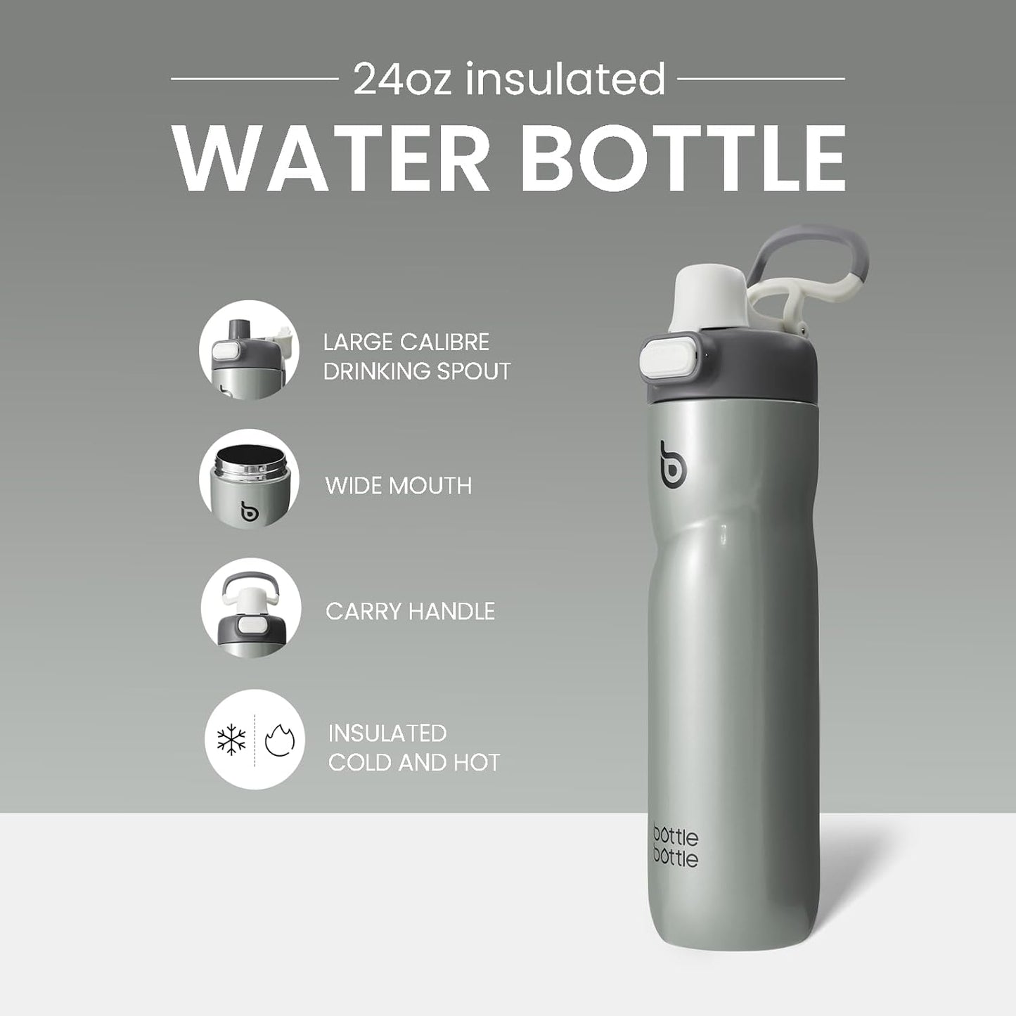 BOTTLE BOTTLE Insulated Water Bottle 24 oz with Handle and Flip Tops Lids Stainless Steel Water Bottle Push Button Lid Leak proof Portable for Running Travel Sports Hiking blue
