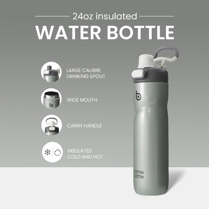 BOTTLE BOTTLE Insulated Water Bottle 24 oz with Handle and Flip Tops Lids Stainless Steel Water Bottle Push Button Lid Leak proof Portable for Running Travel Sports Hiking blue