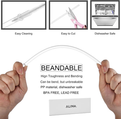 ALINK 12-Pack Reusable Clear Plastic Straws, 10.5 in x 0.3 in Replacement Tumbler Straws, BPA-Free Dishwasher-Safe Hard Straws with Brush for Stanley, YETI, Starbucks, Owala, Mason Jars 16–32 oz Cups