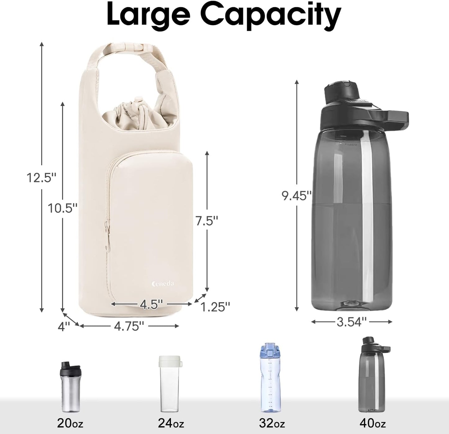 Ceneda Water Bottle Carrier Bag with Phone Pocket 32oz 40oz Tumbler Insulated Water Bottle Holder with Adjustable Shoulder Strap Carrier Sling Bag (Purple)