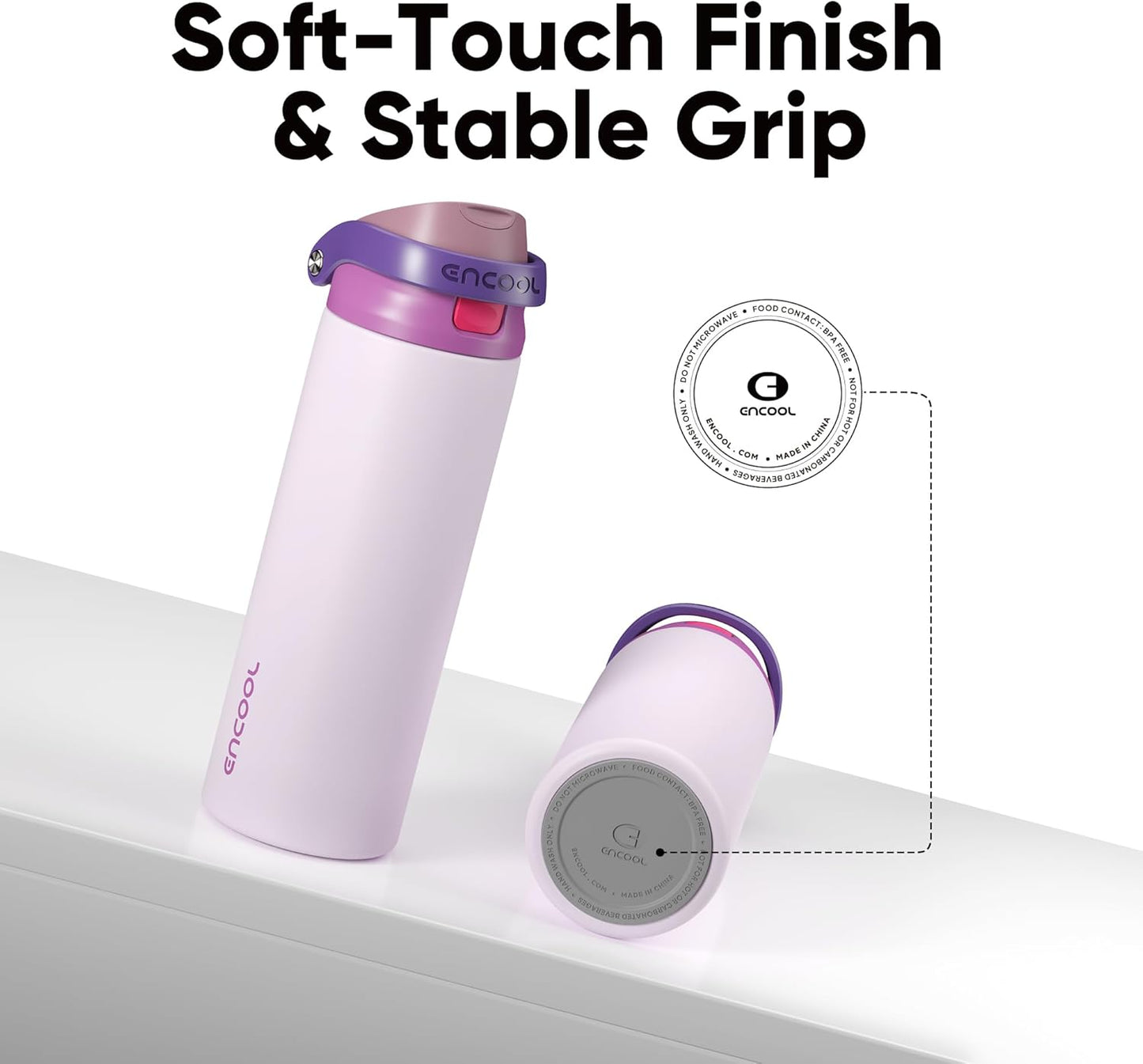 ENCOOL Leakproof Insulated Water Bottle with Straw Dual-Sip Water Bottle Bag-Safe Design for Work, Commute & Gym – Keeps Drinks Cold All Day, 24 oz, Lemonade Pink - Colors B