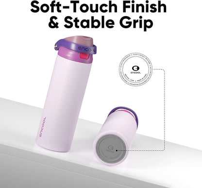 ENCOOL Leakproof Insulated Water Bottle with Straw Dual-Sip Water Bottle Bag-Safe Design for Work, Commute & Gym – Keeps Drinks Cold All Day, 24 oz, Lemonade Pink - Colors B