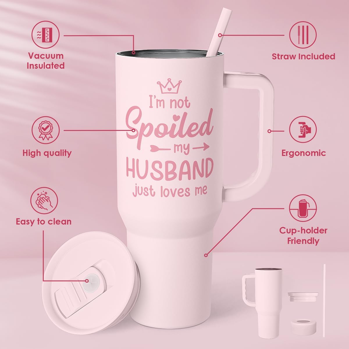 Floral Tumbler with Handle 40oz, Stainless Steel Insulated Tumblers Coffee Travel Mug Cup with Straw, Flower Coffee Cup Gifts for Women Girls, Gift for Her on Christmas Birthday Mothers Day