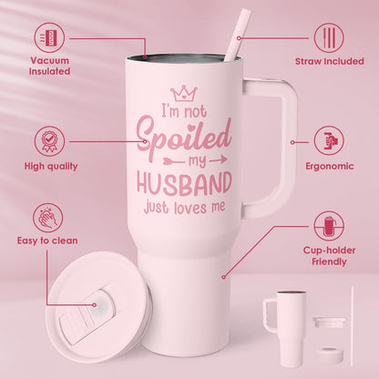 Floral Tumbler with Handle 40oz, Stainless Steel Insulated Tumblers Coffee Travel Mug Cup with Straw, Flower Coffee Cup Gifts for Women Girls, Gift for Her on Christmas Birthday Mothers Day