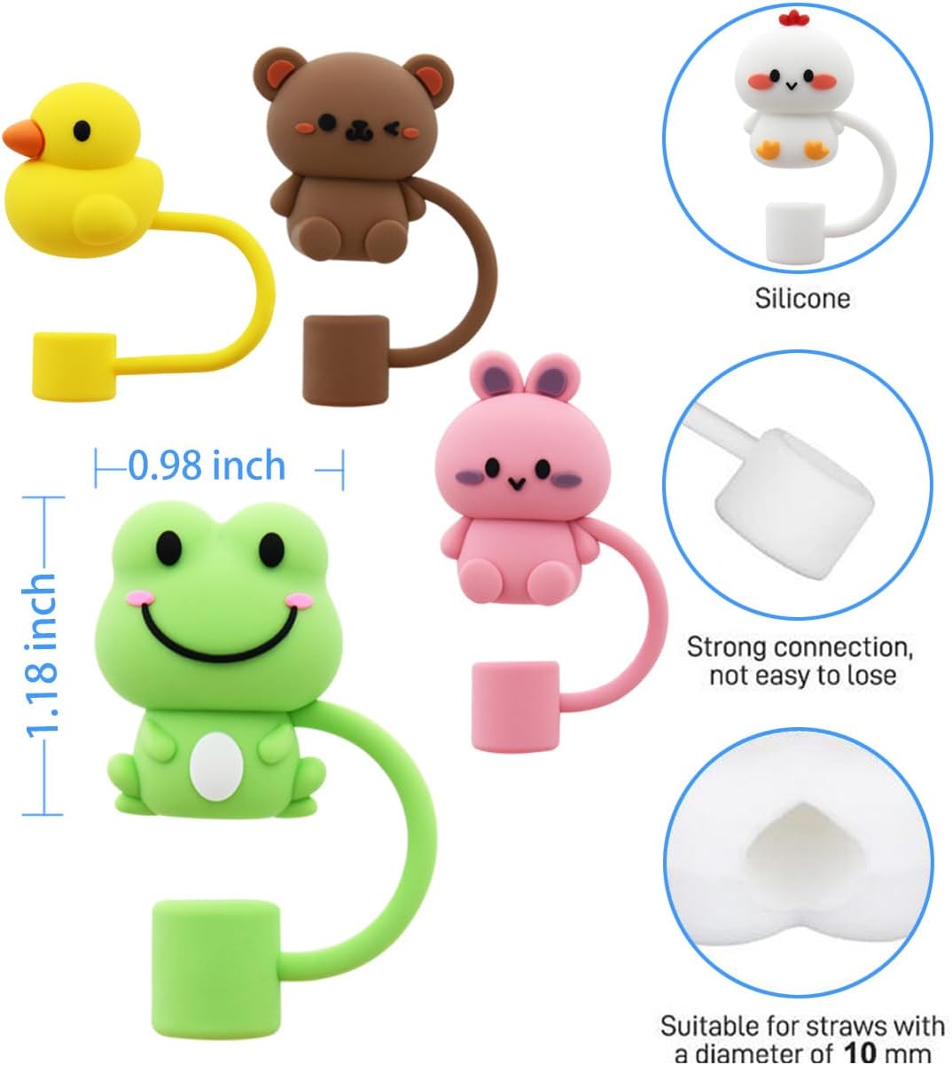 Straw Cover Cap for Stanley Cup,Silicone Straw Topper Compatible with 30&40 Oz Tumbler with Handle,10mm 0.4in Dust-Proof Reusable Straw Tips Lids (5Pcs Straw Cover Animal shape)