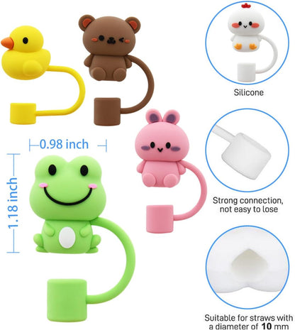 Straw Cover Cap for Stanley Cup,Silicone Straw Topper Compatible with 30&40 Oz Tumbler with Handle,10mm 0.4in Dust-Proof Reusable Straw Tips Lids (5Pcs Straw Cover Animal shape)