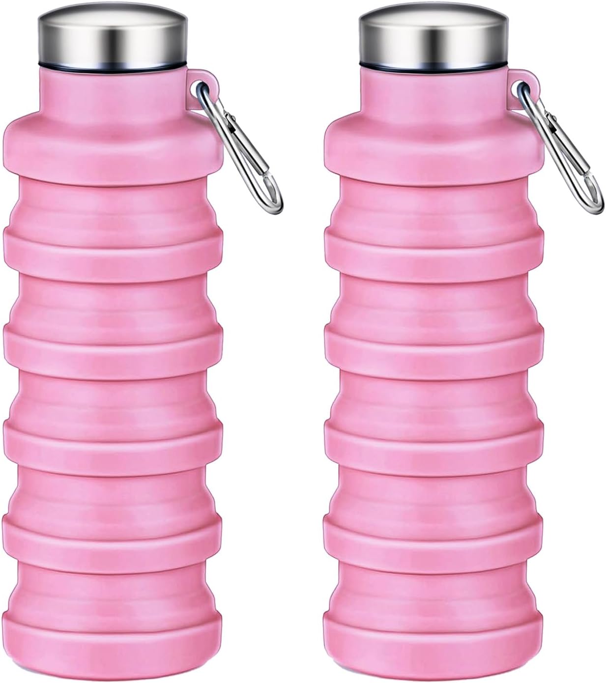 Collapsible Water Bottles,16oz Capacity Portable Reusable Silicone Water Bottle,Leak-proof,with buckle,foldable storage,Lightweight Durable for Fitness,Cycling,Sports,Camping,Hiking (Deep Black)