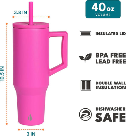 Elemental 32 oz 100% Leak Proof Tumbler with Handle & Straw - Stainless Steel Double Wall Insulated Tumbler for Hot and Cold Beverages - Travel Coffee Mug with Sip & Straw Lid - White - Colors A