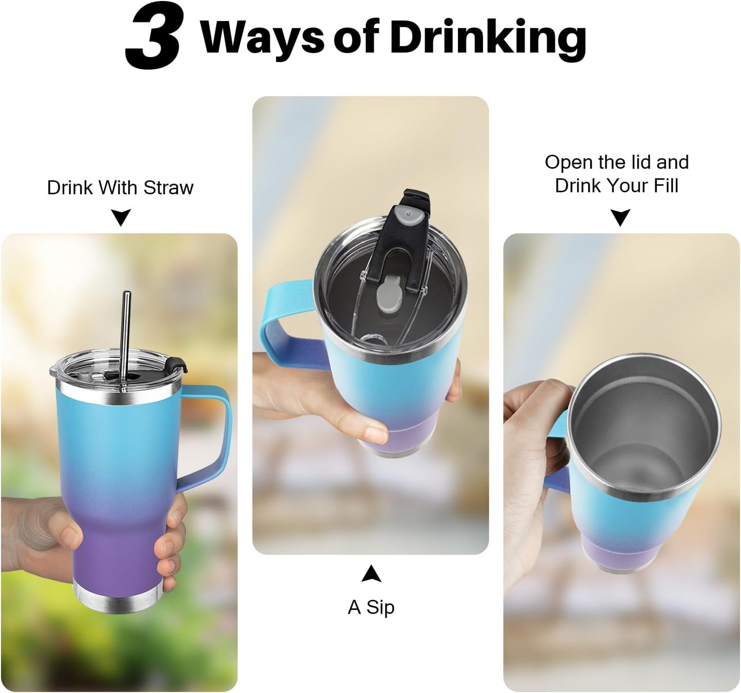 20 oz Tumbler with Handle, Stainless Steel Insulated Tumbler with Lid and Straw, Double Wall Vacuum Coffee Mug Tumbler, Insulated Coffee Thermal Cup for Cold and Hot (Light Purple)