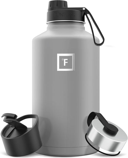 IRON °FLASK Camping & Hiking Hydration Flask with Straw, Wide Mouth Insulated Stainless Steel Sports Water Bottle - 40 oz Midnight Black