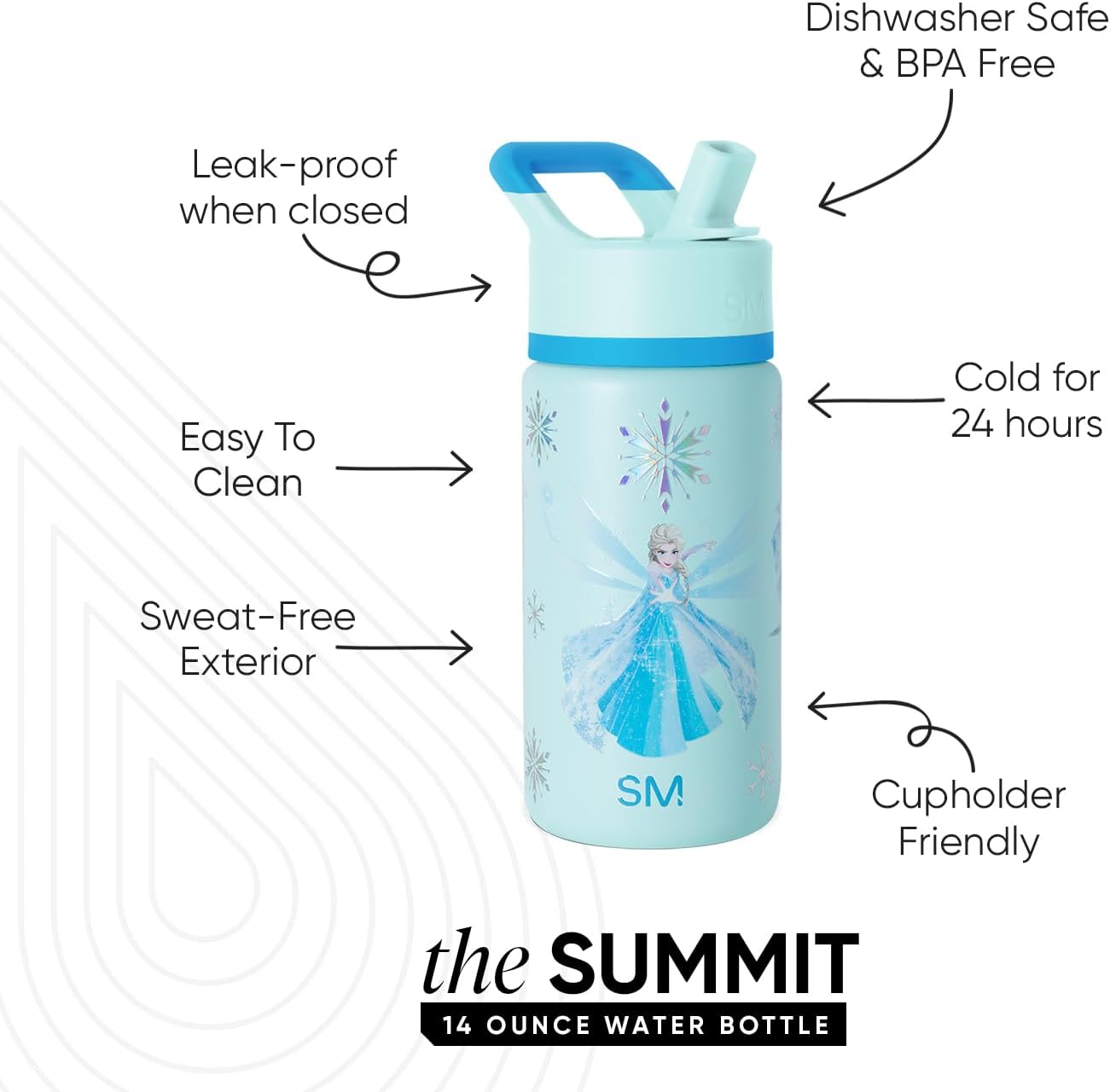 Simple Modern Disney Minnie Mouse Kids Water Bottle with Straw Lid | 14oz Insulated Stainless Steel Kids Tumbler & Spill Proof Toddler Cup for School, Girls, Boys | Summit | Minnie Mouse Fun - Colors B