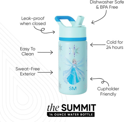 Simple Modern Disney Minnie Mouse Kids Water Bottle with Straw Lid | 14oz Insulated Stainless Steel Kids Tumbler & Spill Proof Toddler Cup for School, Girls, Boys | Summit | Minnie Mouse Fun - Colors B