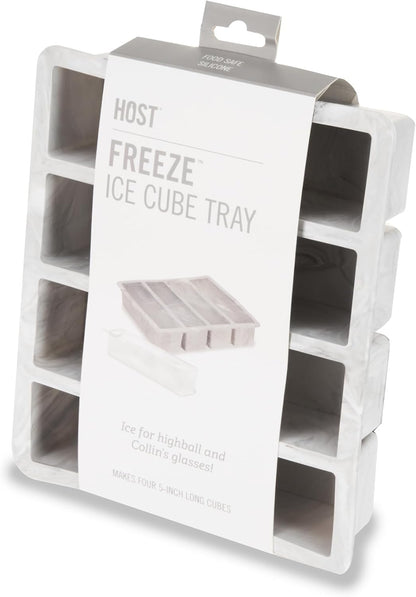 Host Ice Cube Tray, Makes Four 5-Inch Long Cubes, Durable Silicone Trays with Easy Release Design, Perfect for Water Bottles and Highball Glasses, Home Bar Accessories, Set of 1, Marble