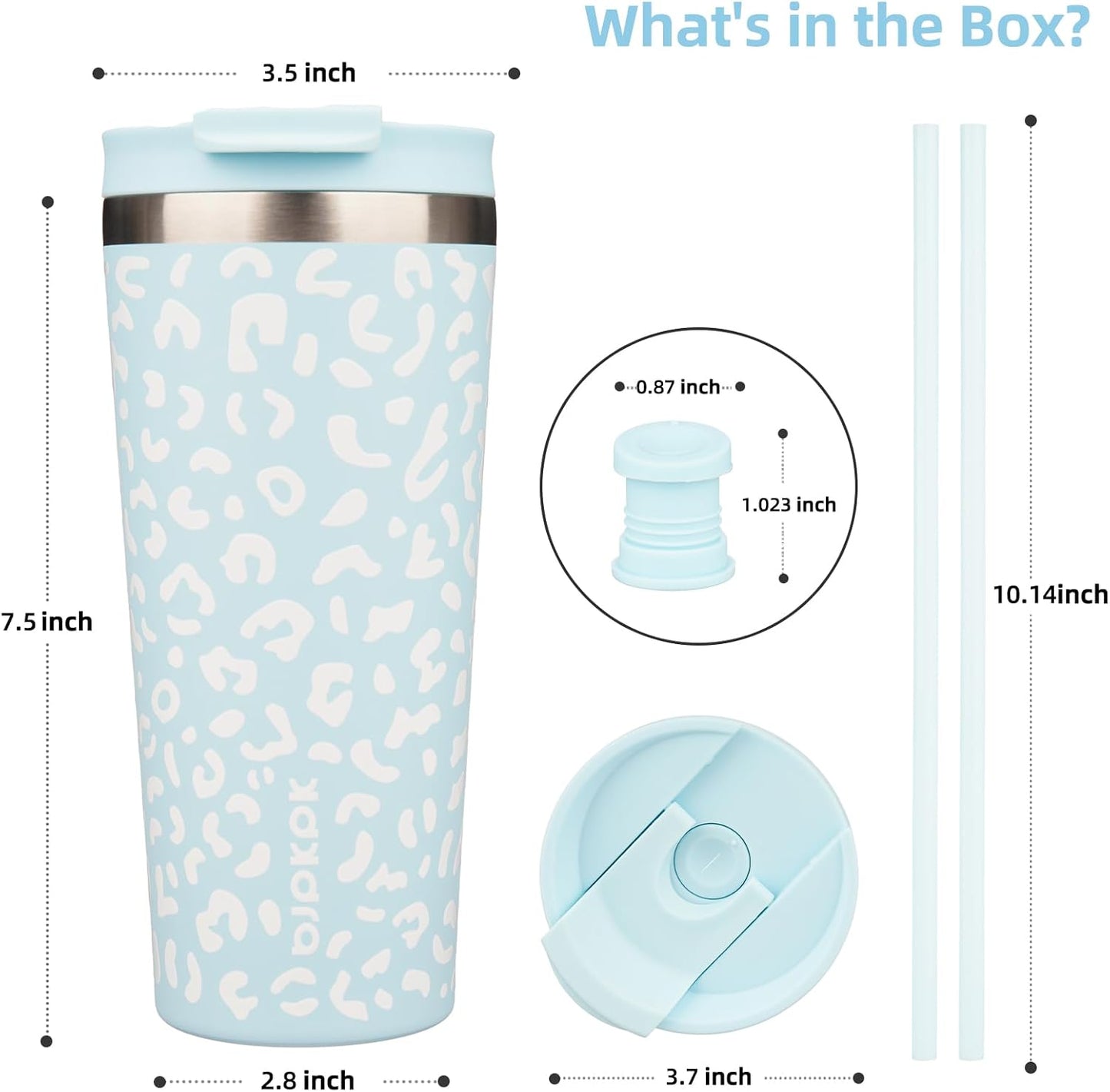 BJPKPK 22oz Insulated Tumbler With lid And Straw Stainless Steel Tumblers Travel Coffee Mug Reusable Thermal Cup,Sky