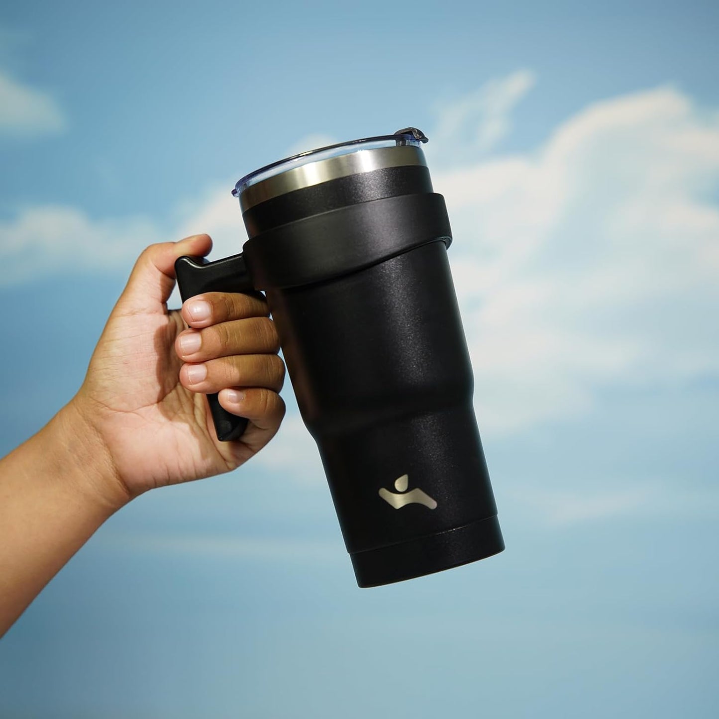 Konokyo 20 oz Tumbler with Handle and 2 Straw 2 Lid, Insulated Water Bottle Stainless Steel Vacuum Cup Reusable Travel Mug,Black