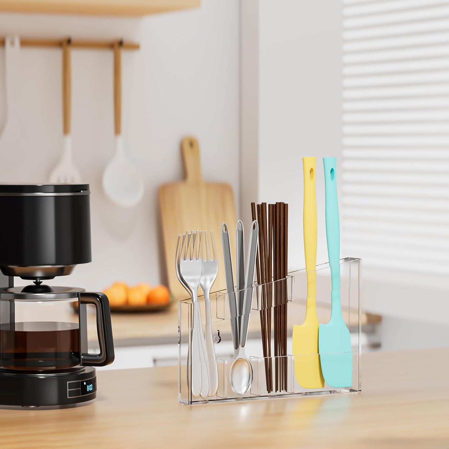 Acrylic Straw Holder for Cabinet - 9.5 Inch Clear Reusable Straw Organizer Dispenser with Ultra Sticky Adhesive Tapes, Slanted Kitchen Accessories Container Cupboard Door Mounted