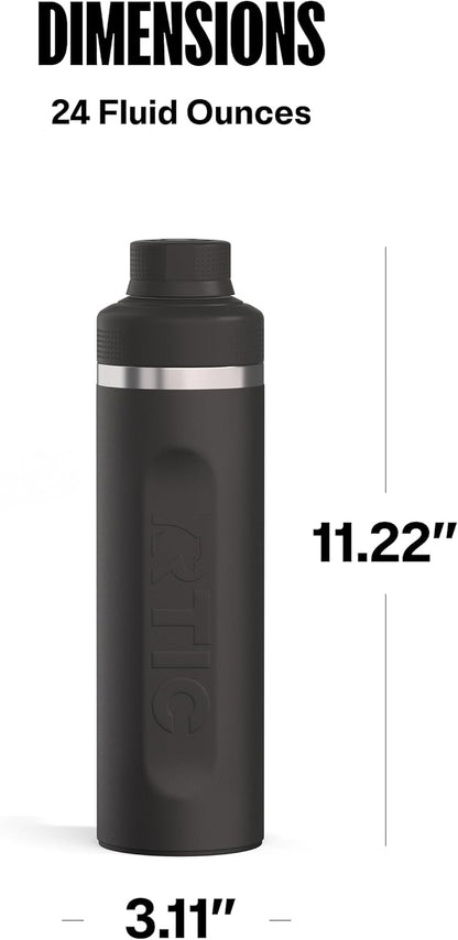 RTIC 24oz Refuel Water Bottle with Workout Protein Shaker, Insulated, Stainless Steel, Metal, Double Wall Vacuum-Insulation, Ceramic Lined, Leak-Proof Chug Lid, Tumbler, Black