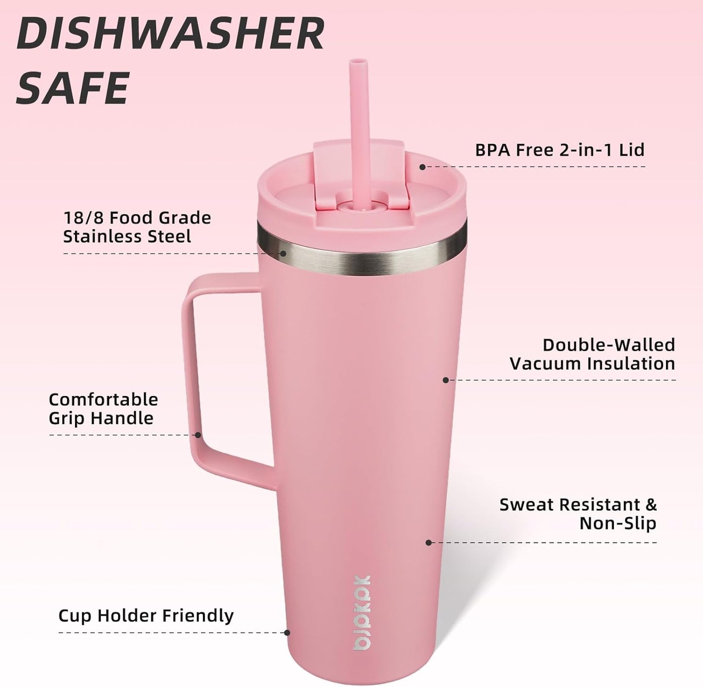 BJPKPK Insulated Tumbler with Handle, 18oz Insulated Tumblers with Lid and Straw, Stainless Steel Metal Water Bottles, Coffee Travel Mugs, Cups, Marshmallow