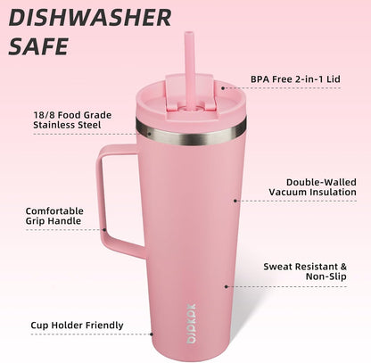 BJPKPK Insulated Tumbler with Handle, 18oz Insulated Tumblers with Lid and Straw, Stainless Steel Metal Water Bottles, Coffee Travel Mugs, Cups, Marshmallow